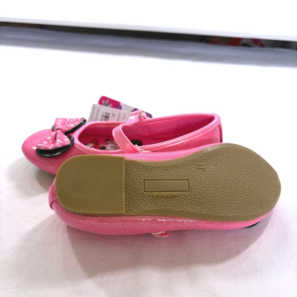 Disney Minnie Mouse Toddler Girls Pink Glitter Ballet Flat Shoes Size 11 NWT